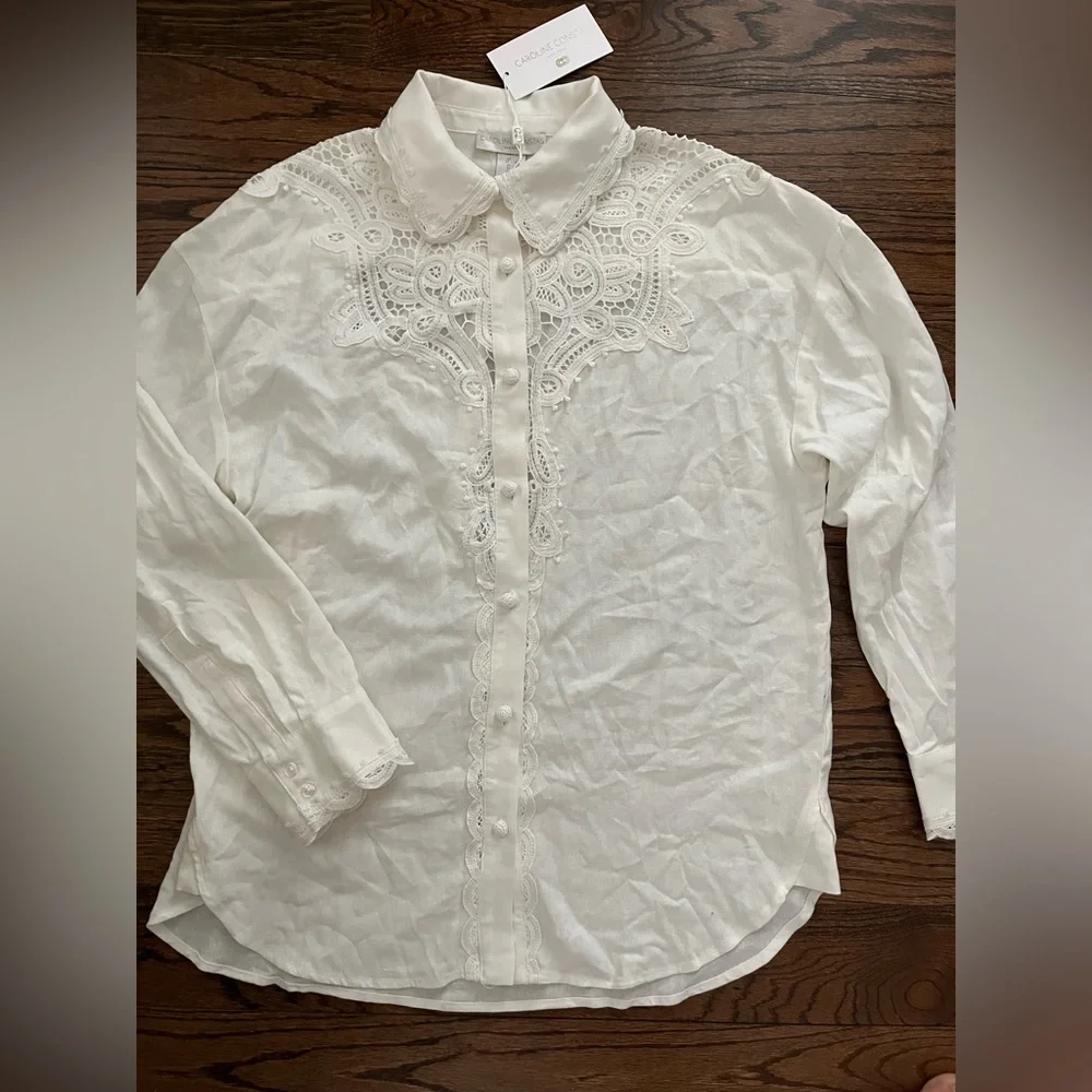 NWT Caroline Constas Ivory Battenburg Lace Button-Up.  Size Large - Picture 2 of 7
